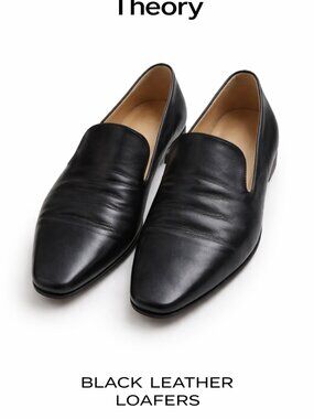 Theory Black Soft Leather 1/2 Inch Heel Slip On Loafers Size 37.5 US Size 7